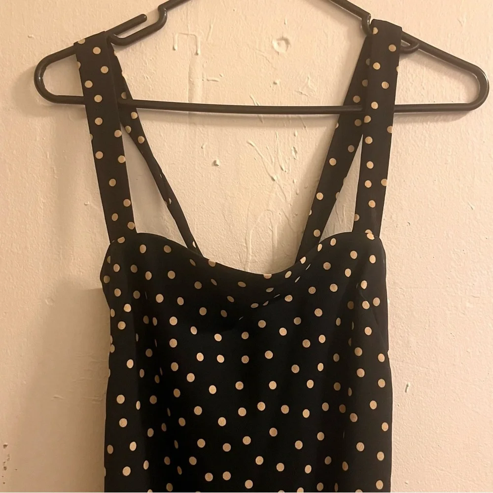 abercrombie & fitch black & white polka dot sleeveless backless midi dress
